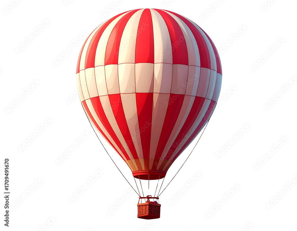 Obraz premium Cartoon Hot Air Balloon with Red and White Stripes on Transparent Background