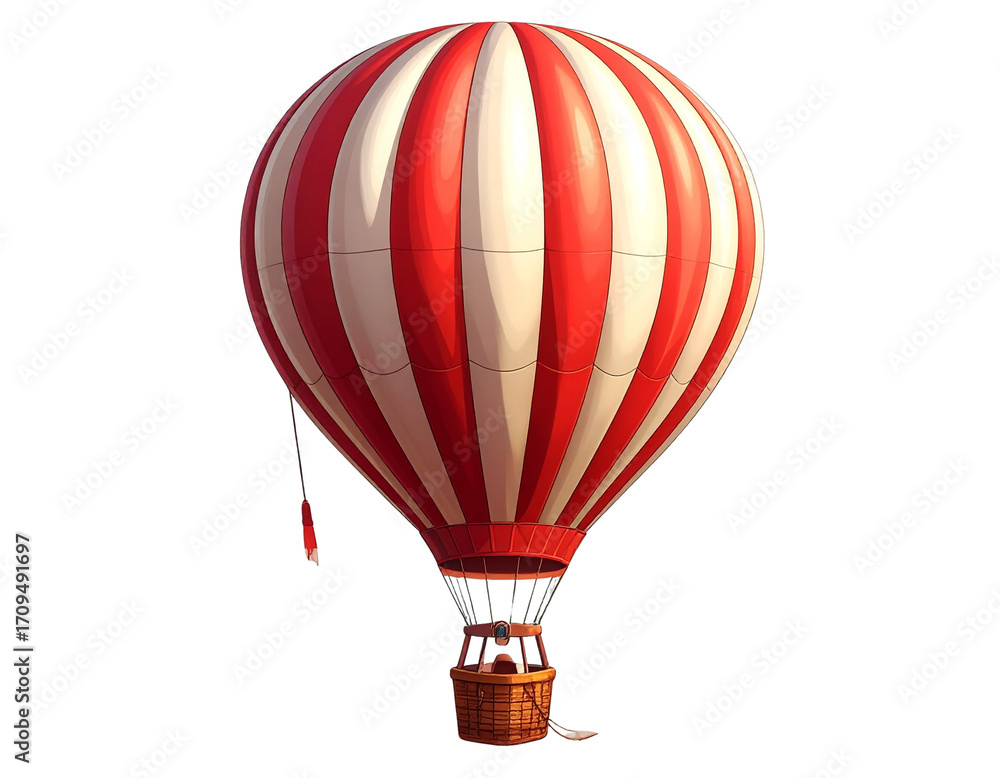 Naklejka premium Cartoon Hot Air Balloon with Red and White Stripes on Transparent Background