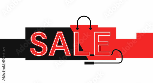 Vibrant Sale Sign Banner with Bold Red and Black Colors for Retail Promotions, Special Offers, Discounts, and Shopping Events, Modern Design for Marketing Campaigns and Storefronts
