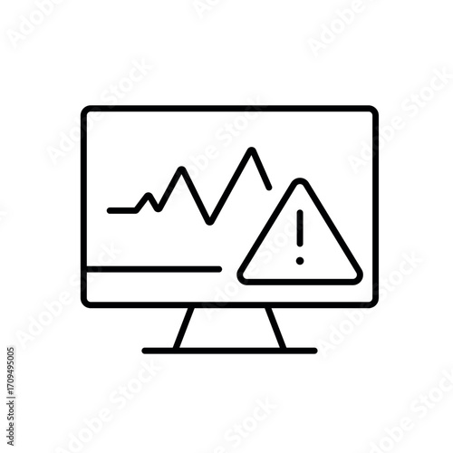 A vector icon of a computer screen with a warning symbol, representing anomaly detection in medical data, created in line style with editable stroke