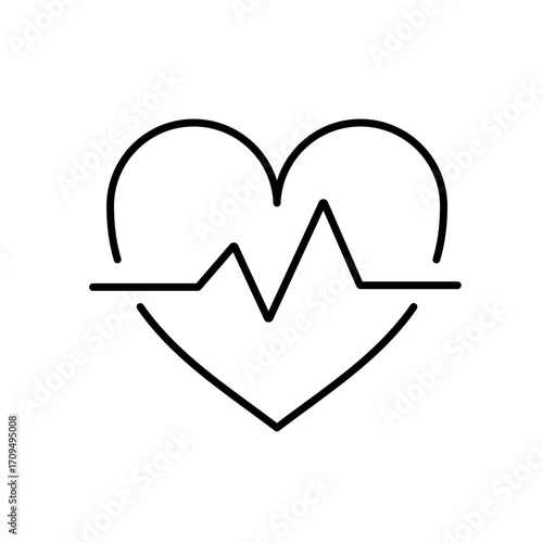 A vector icon of a heart with an ECG line, representing smart ECG and cardiac monitoring, created in line style with editable stroke
