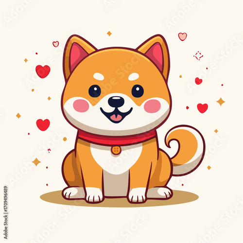 Adorable Shiba Inu dog radiating joy and love with cute hearts and sparkles