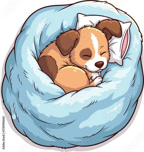 Sleepy Dog on Cozy Blanket