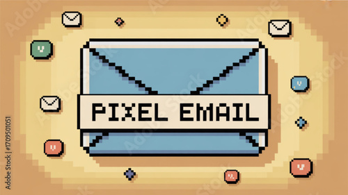 Pixel art email newsletter marketing digital communication message notification retro style graphic design