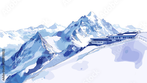 Jungfraujoch. Jungfraujoch watercolor vector illustration