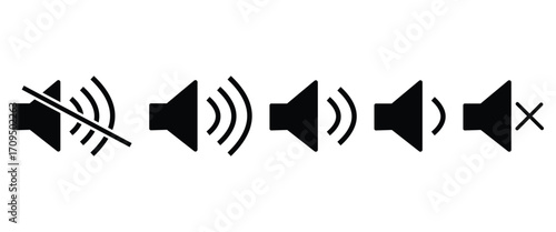 Mute and No Sound Icons Set – Audio Off, Volume Control, and Microphone Symbol Vector Illustration”