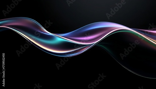 Iridescent rainbow glass abstract waves on black background
