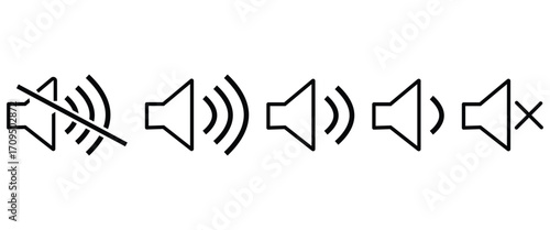 Mute and No Sound Icons Set – Audio Off, Volume Control, and Microphone Symbol Vector Illustration”
