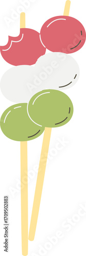 Japanese Dango Skewers with Red White and Green Mochi.