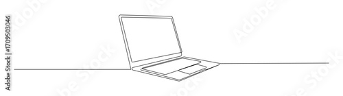 Continuous Line Drawing of Laptop on Desk