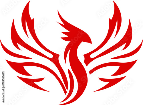 Red Phoenix Bird Tribal Tattoo Design.
