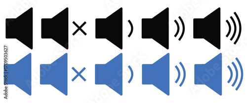 Mute and No Sound Icons Set – Audio Off, Volume Control, and Microphone Symbol Vector Illustration”