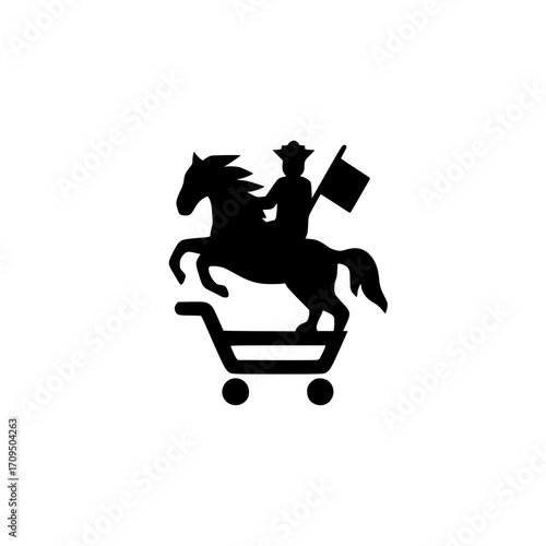 Conceptual design of human riding horse inside shopping cart depicting spirited online purchase journey