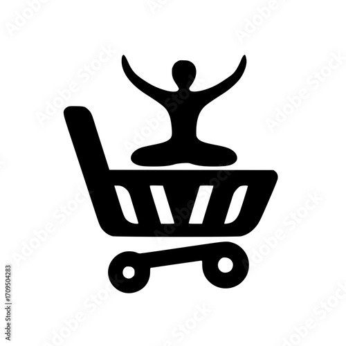 Shopping cart vector with meditating human icon expressing calm and conscious consumer behavior