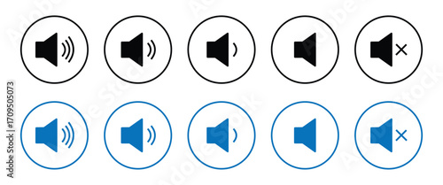 Mute and No Sound Icons Set – Audio Off, Volume Control, and Microphone Symbol Vector Illustration”