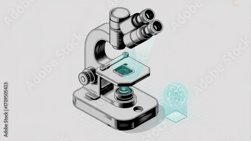 Illustration of a microscope for scientific research and laboratory analysis and medical equipment use case