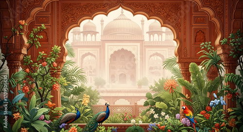 Taj mahal india garden art illustration travel destination architecture landmark tourism beautiful scenery