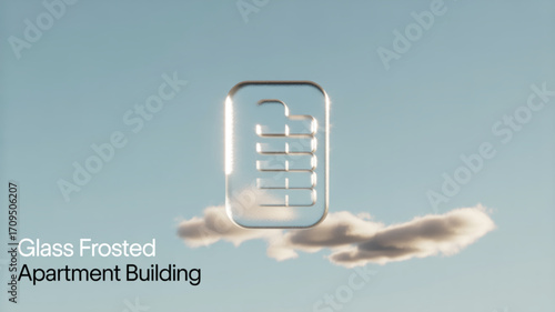 Frosted glass apartment building icon on cloud in sky for real estate and architecture design concept