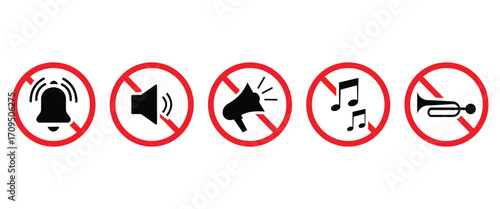 Mute and No Sound Icons Set – Audio Off, Volume Control, and Microphone Symbol Vector Illustration”