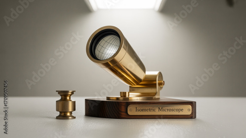 Antique brass microscope vintage scientific instrument laboratory equipment photography object study tool view