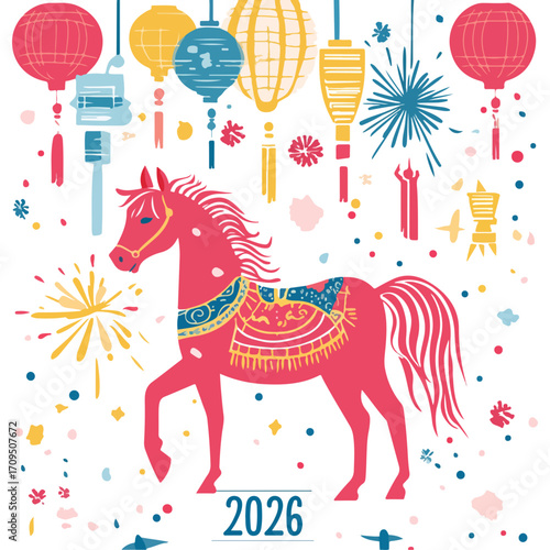 2026, new year, year of the horse, asia, vector, transparent background, festival, design, backdrop, pattern, element, backgrounds, horse, equine