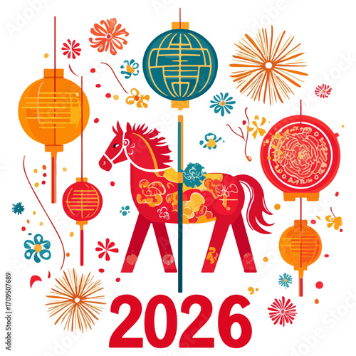 2026, new year, year of the horse, asia, vector, transparent background, festival, design, backdrop, pattern, element, backgrounds, horse, equine