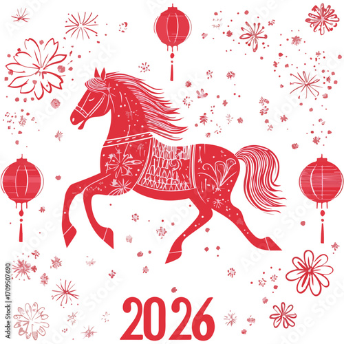 2026, new year, year of the horse, asia, vector, transparent background, festival, design, backdrop, pattern, element, backgrounds, horse, equine
