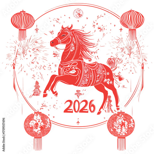 2026, new year, year of the horse, asia, vector, transparent background, festival, design, backdrop, pattern, element, backgrounds, horse, equine