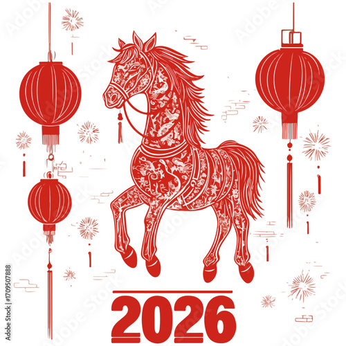 2026, new year, year of the horse, asia, vector, transparent background, festival, design, backdrop, pattern, element, backgrounds, horse, equine