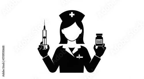 Nurse in uniform holding a syringe and vaccine bottle ready for vaccination campaign and medical treatment created with generated ai