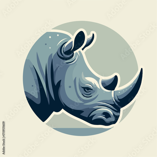 flat illustration of a one-horned rhinoceros head