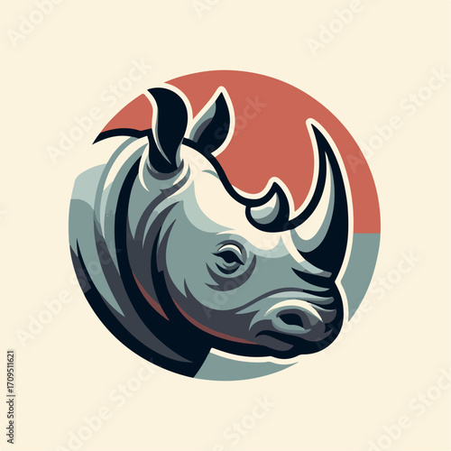 flat illustration of a one-horned rhinoceros head