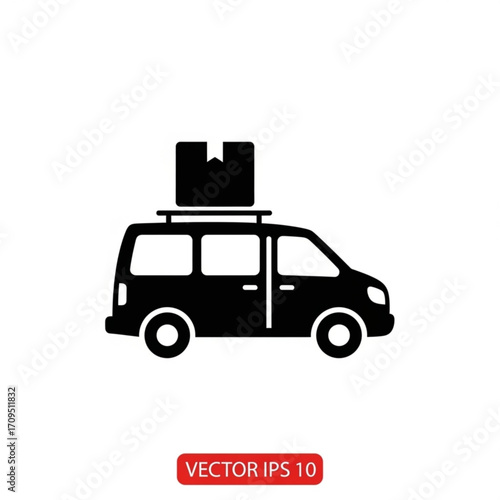 Black silhouette of a van with a box on top of the roof rack for moving or delivery service vector image created with generated ai