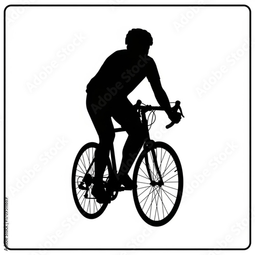 Silhouette of a cyclist wearing a helmet riding a road bike with drop handlebars in a black and white image created with generated ai