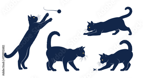 Playful silhouettes of cats in various dynamic poses. A charming collection capturing feline energy and agility in silhouette form.