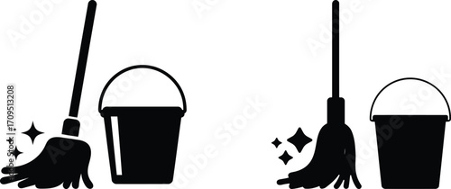 Modern Cleaning Supplies and Tools Vector Icon Set