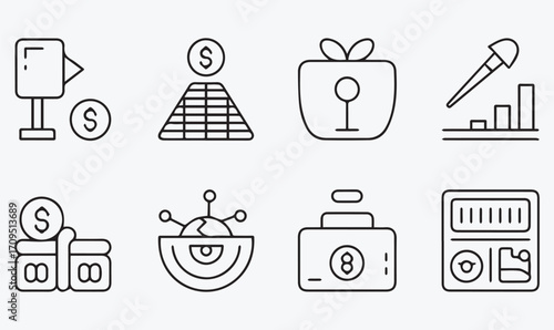 Minimalist Business and Finance Line Icons Set, Modern Monochrome Outline Vector