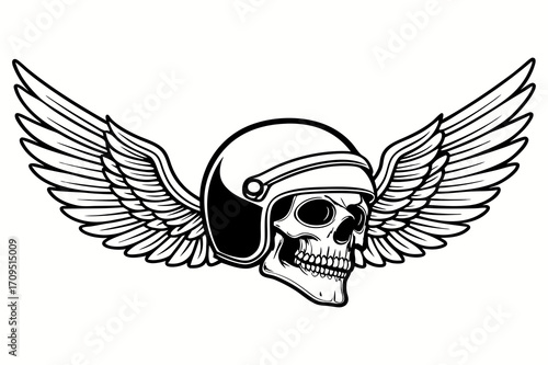 Winged Skull with Helmet Vector Illustration