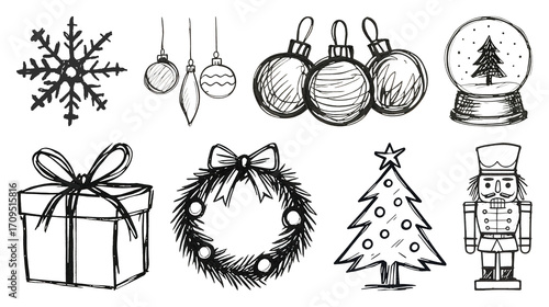 Festive holiday sketch illustrations.