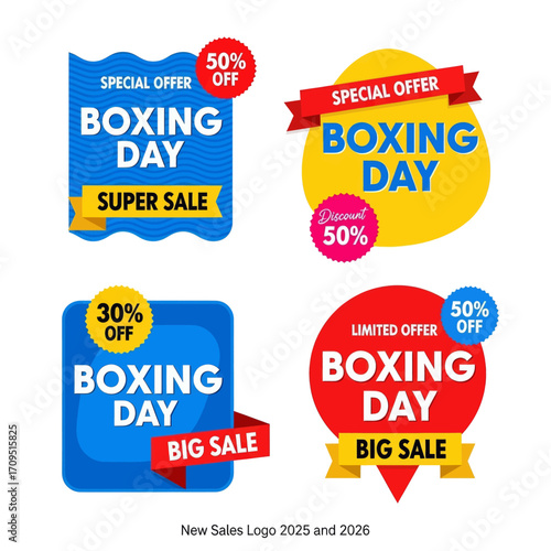 Four Boxing Day sale banners with various discounts and designs.