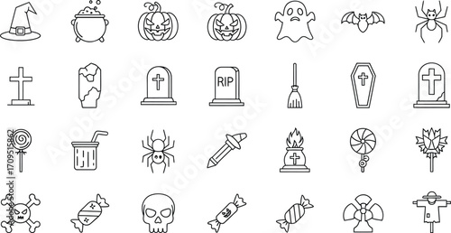 Vector art of halloween doodle set with pumpkins, ghosts and spooky objects