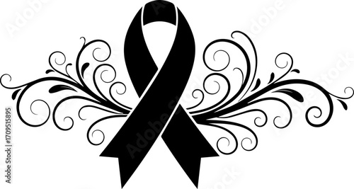 Elegant black ribbon with ornate flourish symbolizing remembrance and support for solemn occasions.