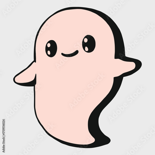 Cute Cartoon Ghost: A charming cartoon ghost, radiating positivity, with soft, pastel colours and friendly, minimalist design. conveying an essence of lightheartedness.