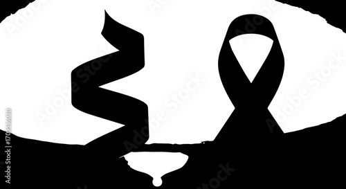 Symbolic black ribbon and spiral element convey themes of remembrance, support, and remembrance.