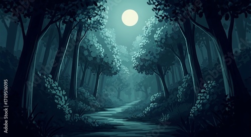 Mysterious Moonlight Forest Path.