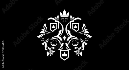 Elegant royal emblem with crowns and ornate floral details, symbolizing prestige and heritage.