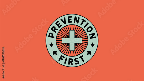 Image of a prevention first badge with a plus sign in the center and stars around the circle edge