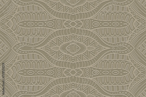 Ethnic light background, banner, tribal cover design, mural. Geometric embossed exotic boho pattern. Handmade in the style of doodling, zentangle. Motifs of the East, Asia, India, Mexico, Aztec, Peru.