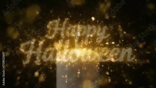Magical Spinning Candle with Sparkling Happy Halloween Text Animation