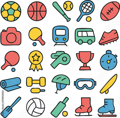 Sports and Recreation Equipment Icons.